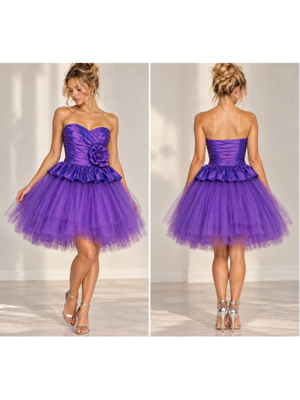 Poly USA Purple Strapless Rosette Tulle Prom Dress Y2K Fairycore Small